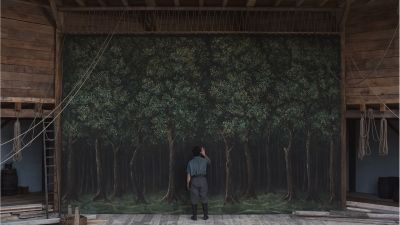 Shakespeare touching stage canvas painting of forest