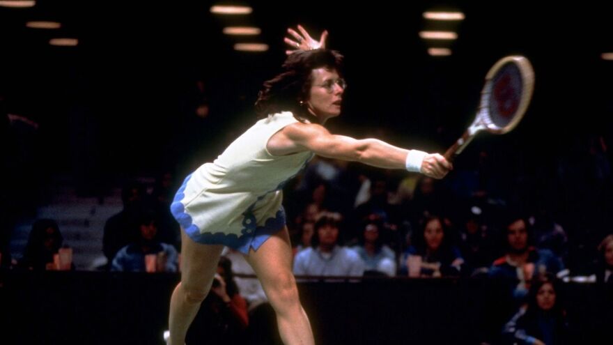 Billie Jean King playing tennis match