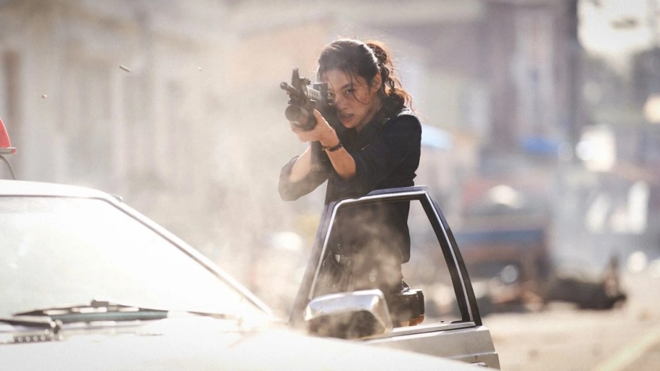 policewoman with rocket launcher
