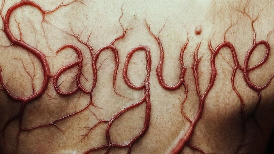 Movie title captured in bloody portruding Beins on human back
