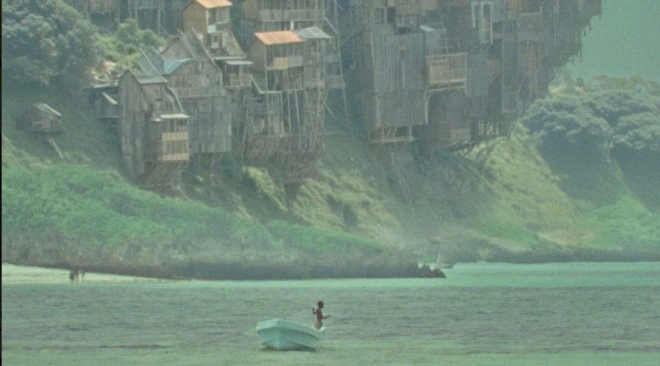 Retro-futuristic city at the sea